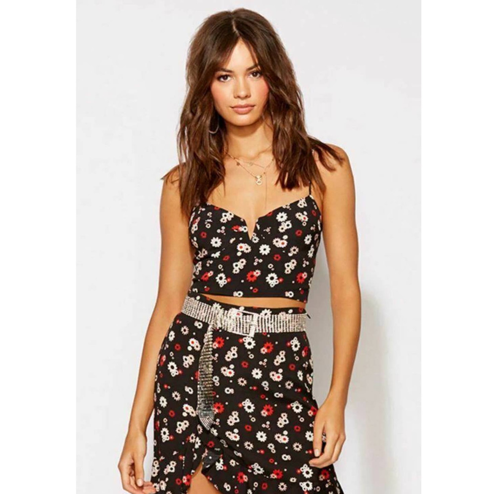NEW Blue Life Raquel Crop Top Baby Daisy Floral Small Black Corset Revolve